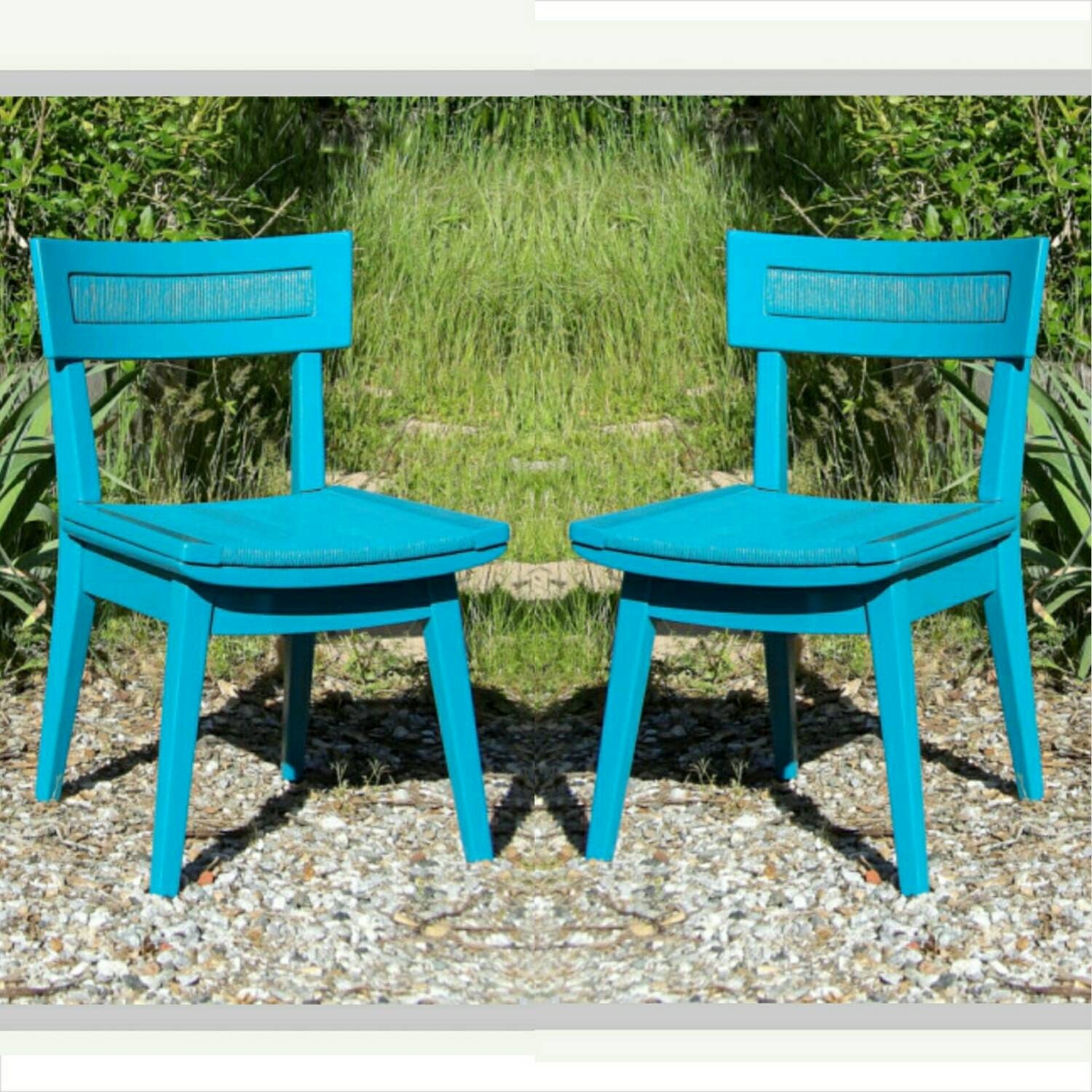 Mid Century Modern Chairs Vintage Pair Turquoise Aqua Furniture Hand ...