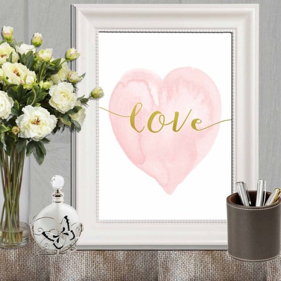 Herz print rosa kinderzimmer herz wand kunst pink von dorindaart