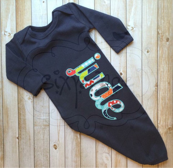 Navy Infant Baby Boy Gown with Name Applique & by SixpenceCrafts