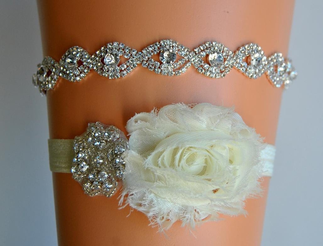 Crystal Bridal Garter Set Wedding Garter Set by BlueSkyHorizons