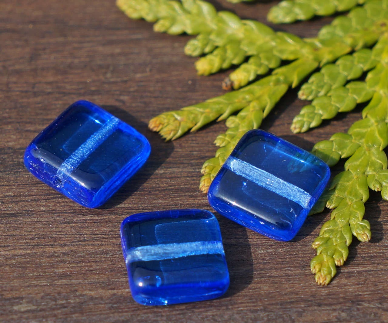 Clear Blue Flat Square Glass Beads Square Czech Glass Beads