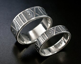roman numeral wedding rings his and hers wedding band set sterling silver wedding band one of a kind matching wedding rings custom date - Viking Wedding Rings roman numeral wedding rings his and hers wedding band set sterling silver wedding band one of a kind matching wedding rings custom date - Viking Wedding Rings