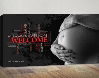 Pregnancy Canvas Gift, Welcome Baby Art Print Gift for Expecting Parent Gift, Baby Shower Gift Personalized Pregnant Gift Pregnancy Wall Art