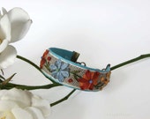 Fabric Cuff Bracelet- Blue Country Cuff Bracelet- Floral Fabric Bracelet- Embroidered Fabric Bracelet-Jewelry Gift