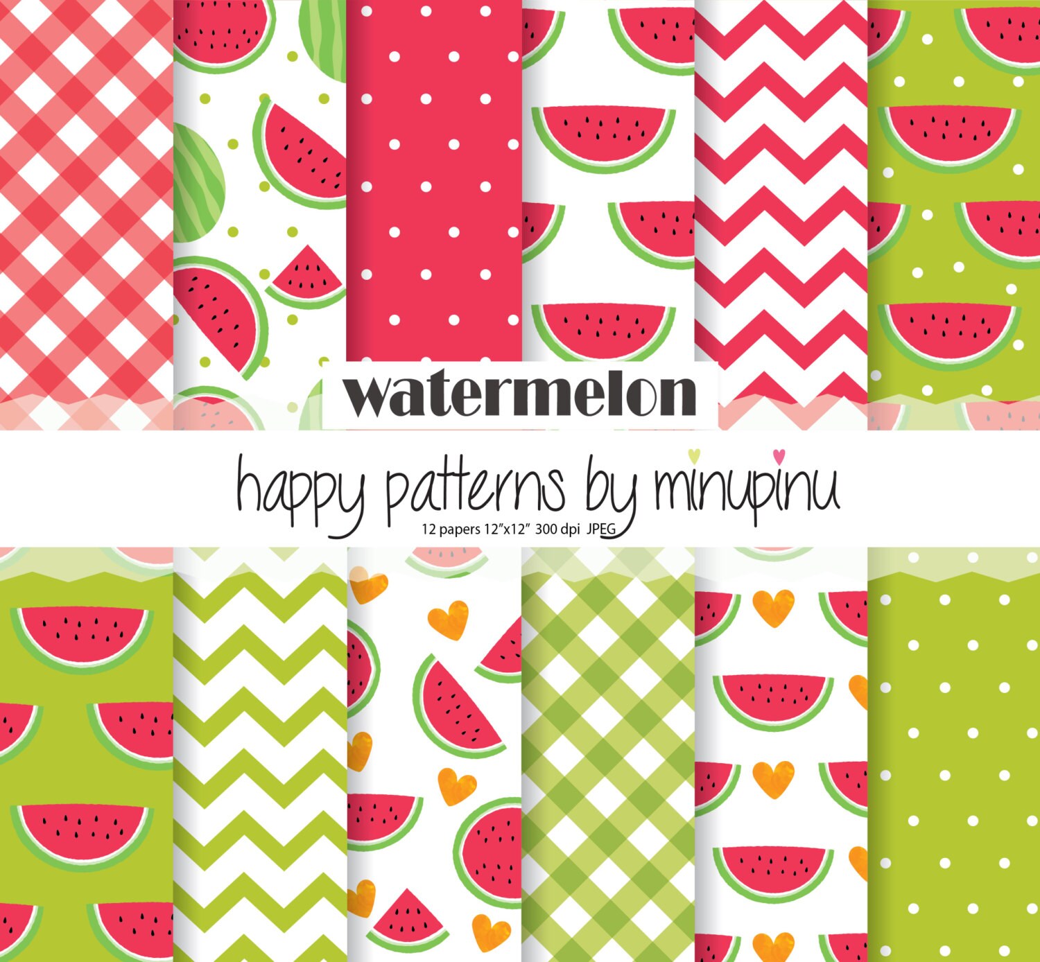 Download Watermelon Digital Paper Red and Green Watermelon
