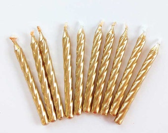 2-1/2" Gold Twist Birthday Candles (10) Metallic Gold Twisted Party Candles Cake Decorations Golden Anniversary Wedding