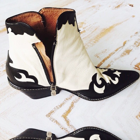 Donald J Pliner Women's Black + White Leather Cowboy Boots // Size 7.5 ...
