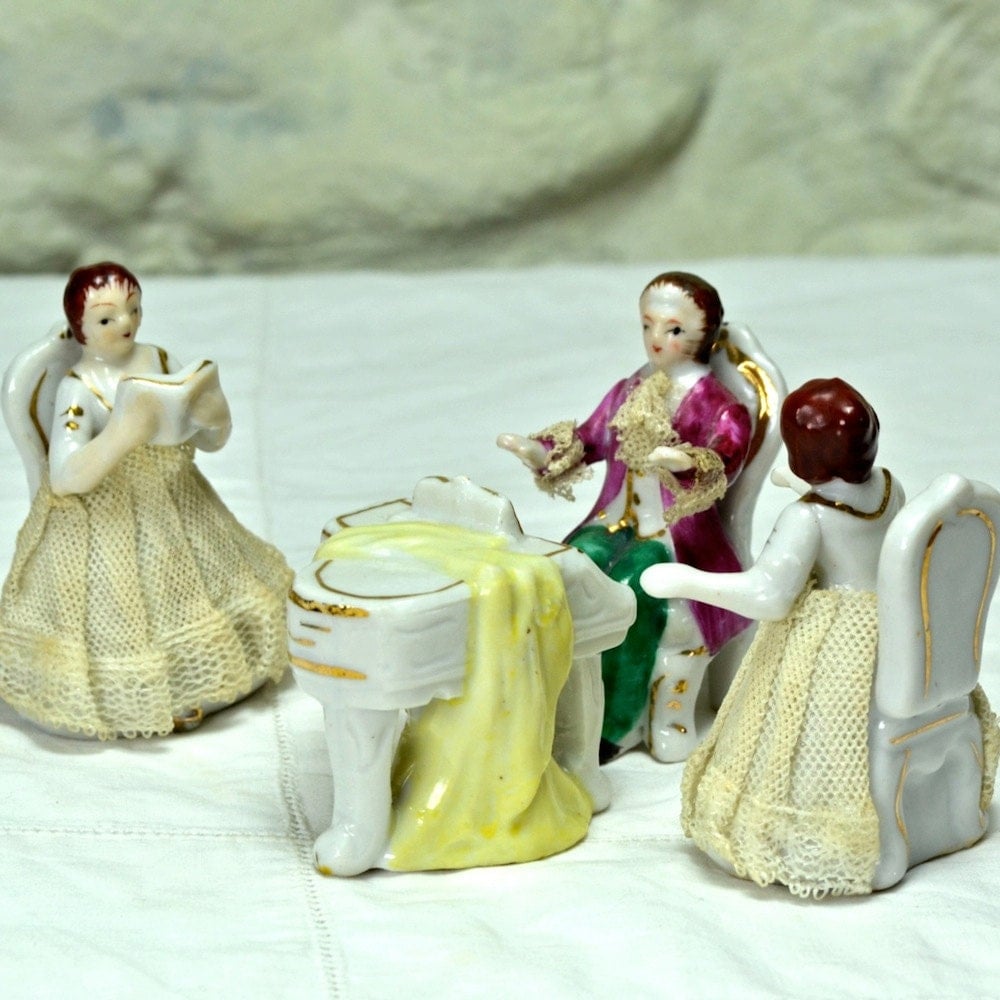 4 Miniature Figurines Dresden Porcelain Lace by FeltersCottage