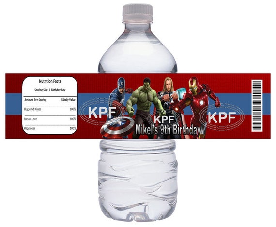 Avengers Water Bottle Label by KreativePartyFavours on Etsy