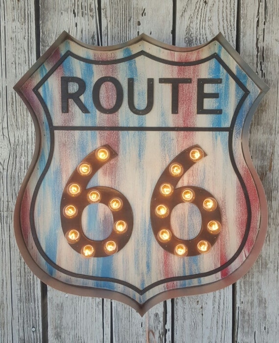 Items Similar To Classic ROUTE 66 Lighted Marquee 24 Wood Metal   Il 570xN.781695715 G1fh 