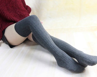 Dary Gray Women's Thigh High Socks Knit Socks Leg Warmers Cotton Knit Footed Leg Warmers Boot Socks Knee High Stockings zjb1016