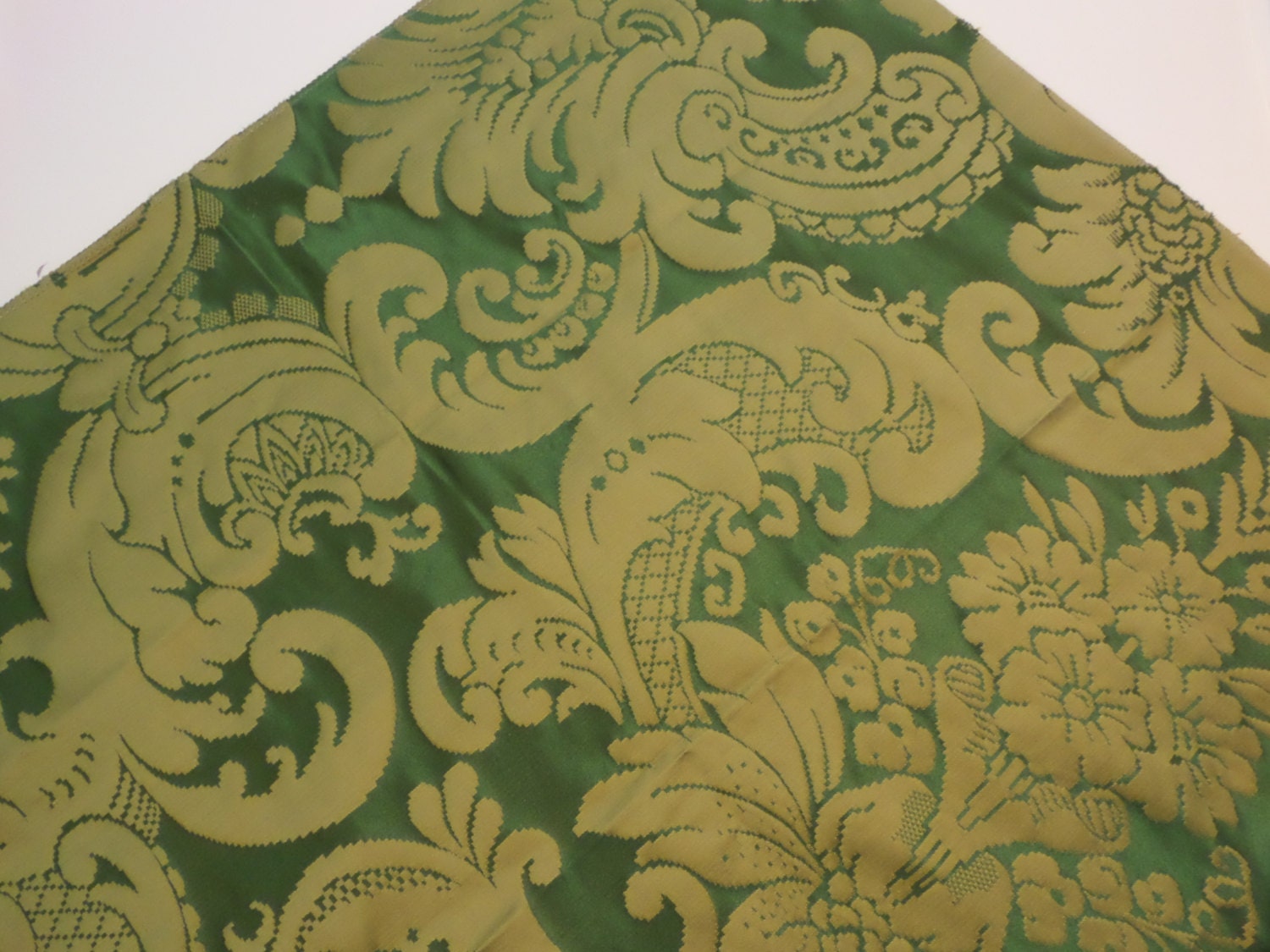 Green Damask Silk Fabric Stroheim & Romann by Fabricsamples10