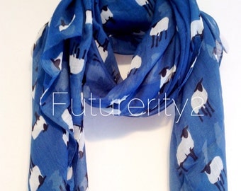 Sheep Navy Blue Autumn / Spring Summer Scarf / Gift For Her / Womens Scarves / Fashion Accessories