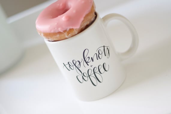 Top knots + Coffee mug // hand lettered mug