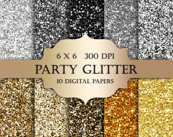 Silver & Gold glitter digital paper - Glitter gold,silver, Scrapbooking Digital Paper, black glitter backgrounds, sparkle for invitations