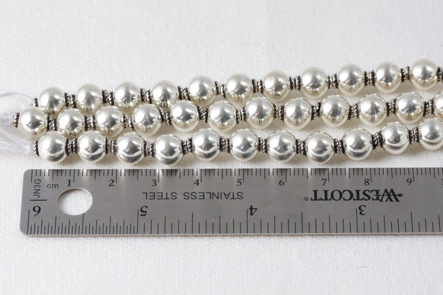 Sterling Silver 10mm Round Beads Strand of 12 Beads Rope Detail Hollow ...