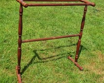 Vintage Free Standing Quilt Towel Blanket Comforter Rack Wood