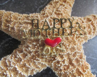 Mother's Day Pin Happy Mother's Day Gold Tone and Heart Pin