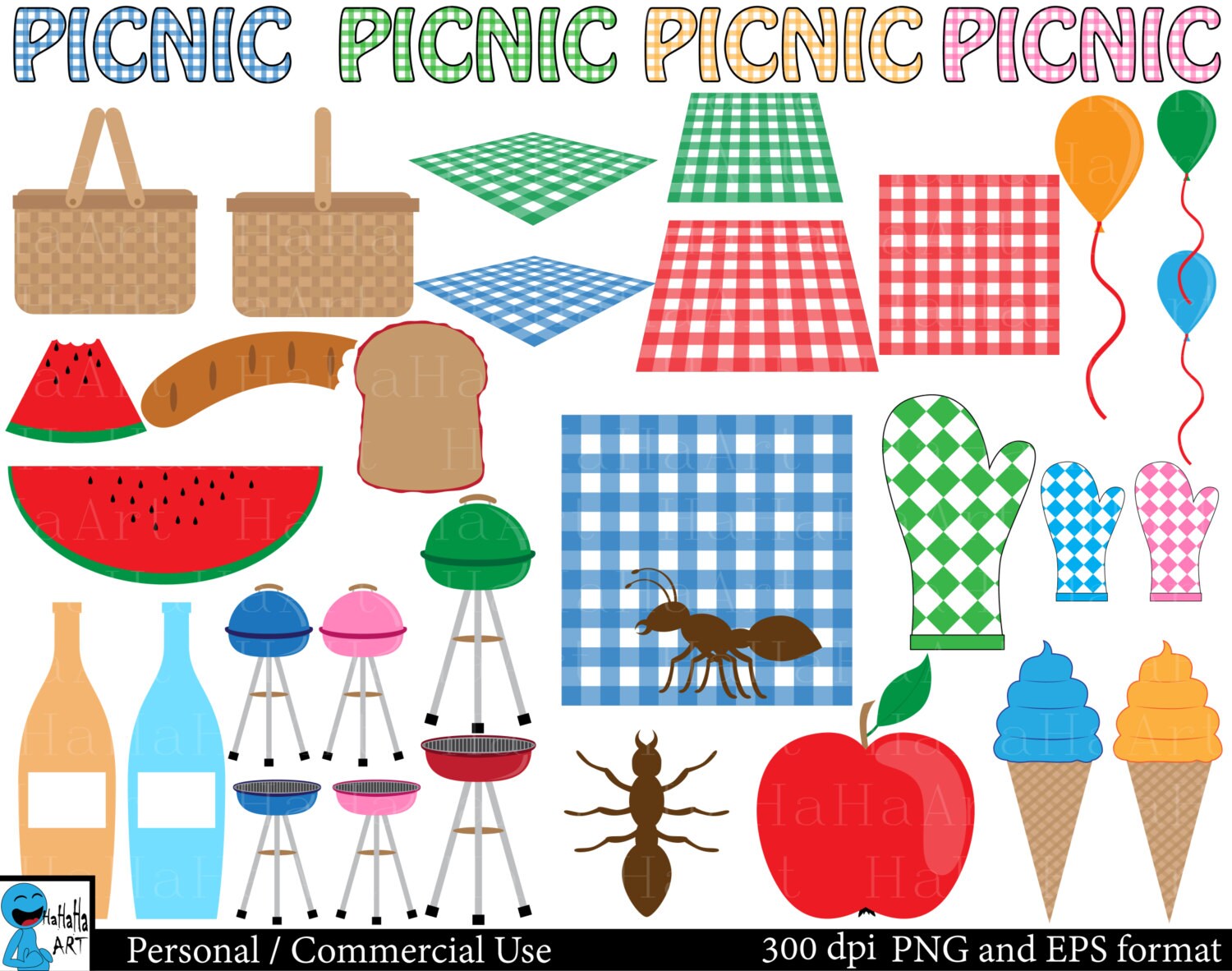 Picnic - Set Clipart - Digital Clip Art Graphics, Personal, Commercial