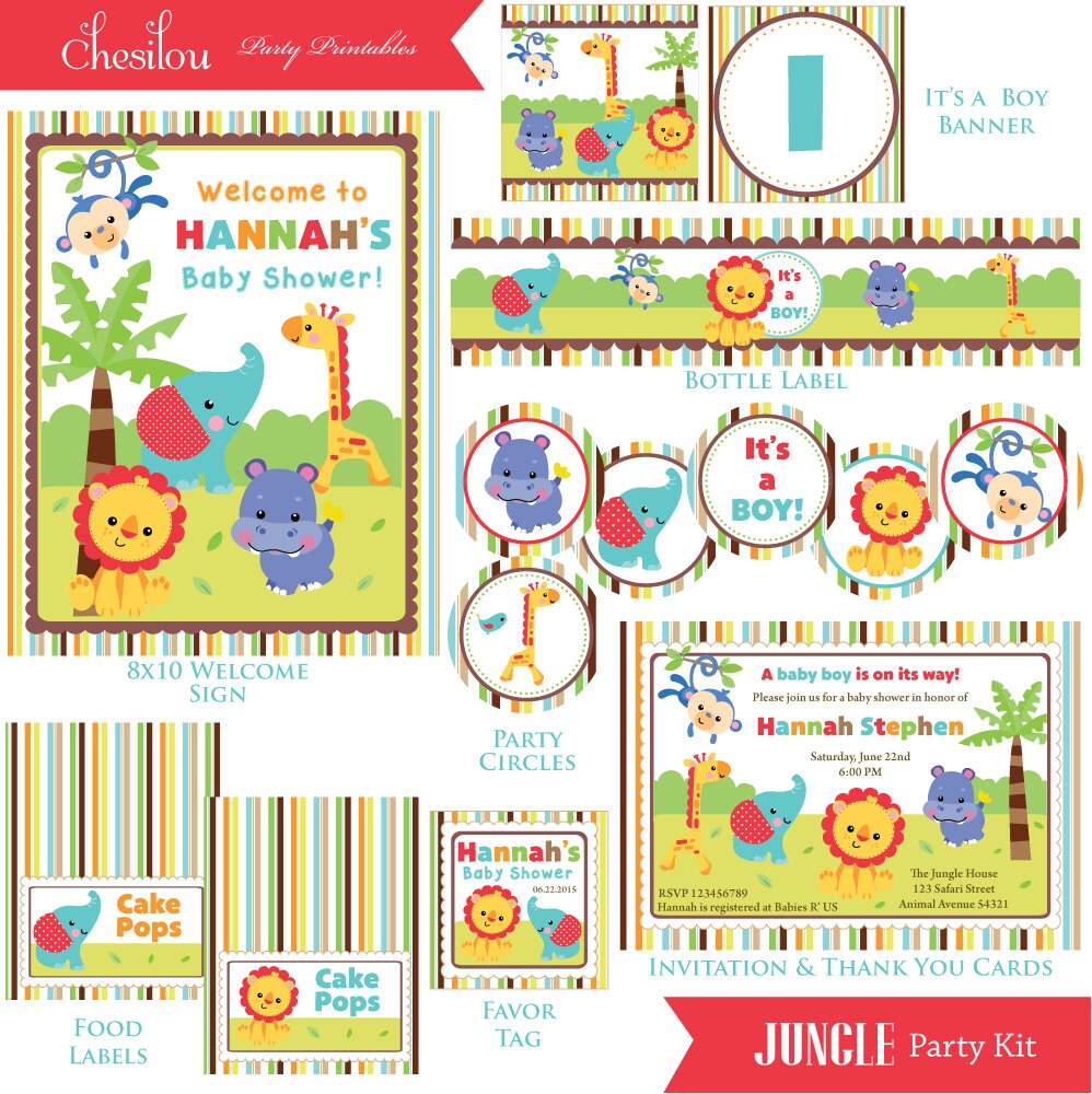 Customized Jungle Printable Baby Shower Invitation and Party
