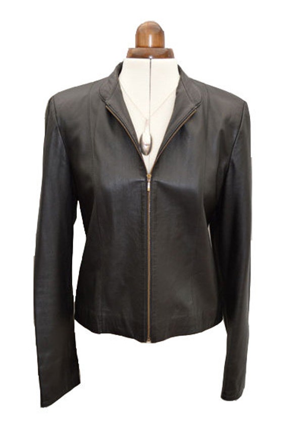 1990's Black Leather Jacket by LoveThyVintageStore on Etsy