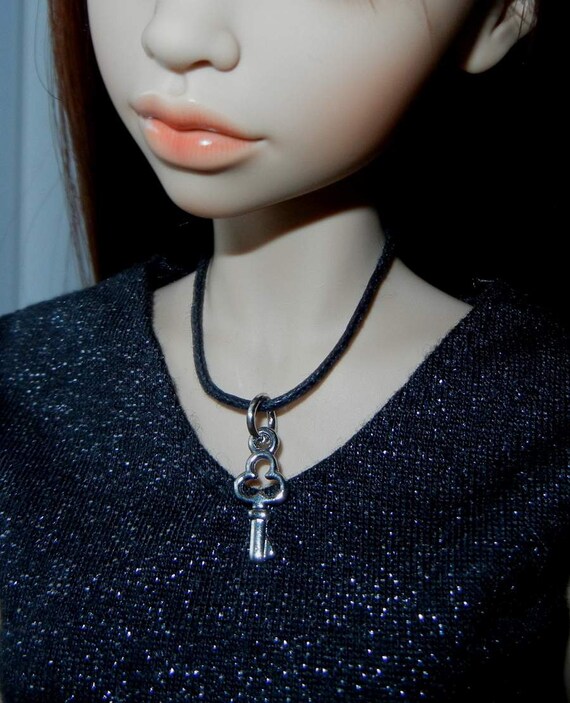 BJD Black Cord Necklace with Key Pendant by BJDBootique on Etsy