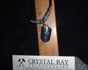 Dark Blue Ontarian Sodalite on Black Leather necklace