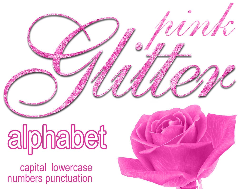 digital pink glitter alphabet digital lettering glitz