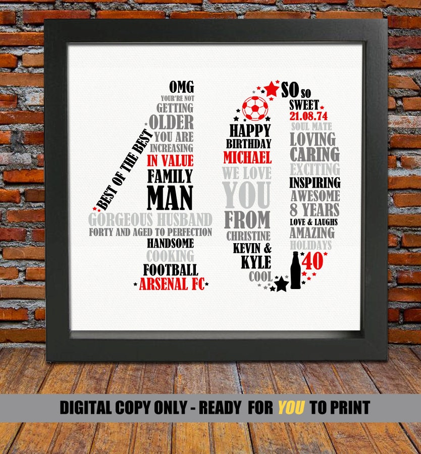 Personalized 40th Birthday Gift for Him 40th birthday 40th