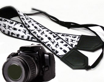 Cat camera strap. Black and white. Pets. DSLR / SLR Camera Strap. Camera accessories by InTePro
