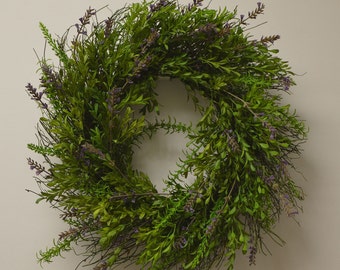 No. 4051 Lavender, Rosemary and Eucalyptus Wreath and Centerpiece. Front door wreath.