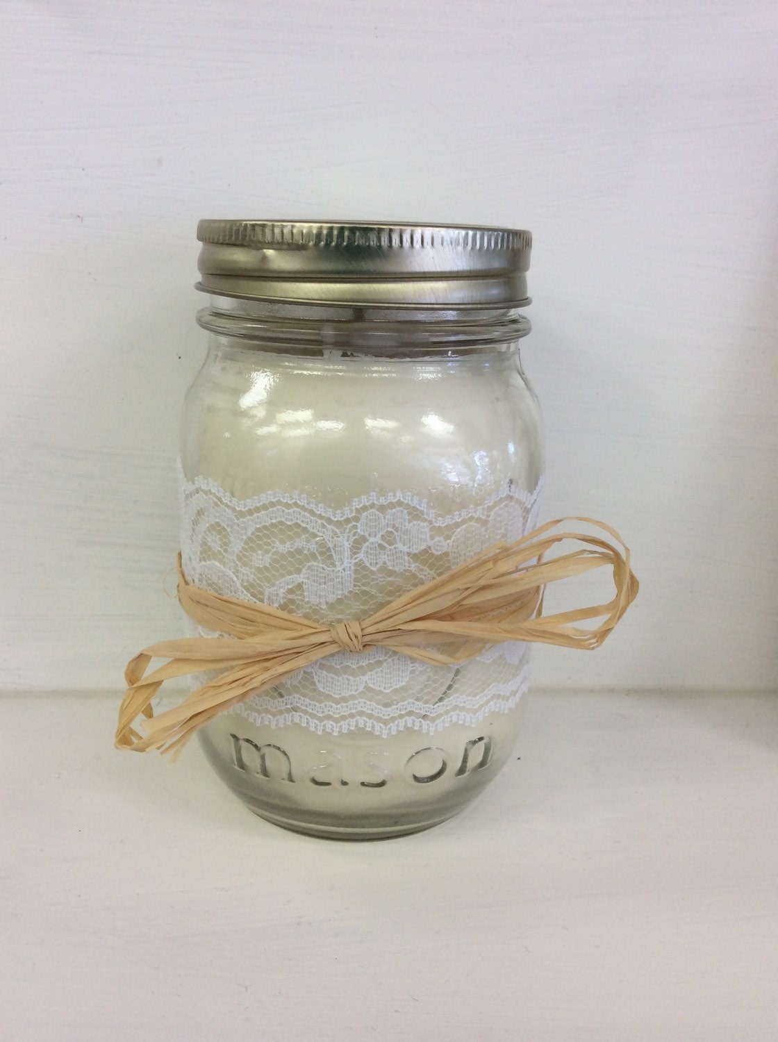 Soy Mason Jar Candle 500ml Vintage Lace with Raffia Bow