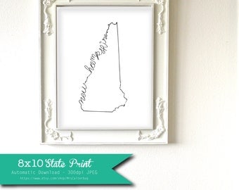 Printable New Hampshire State Art Print 8x10 Digital Wall Art Gift