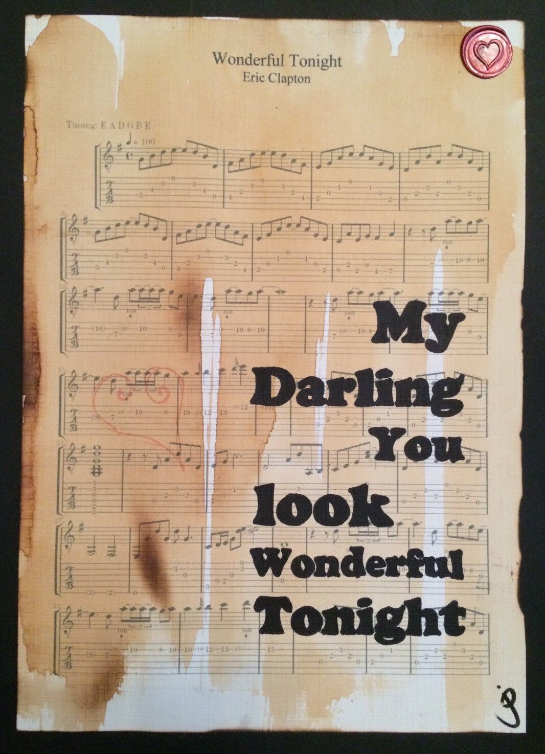 Eric Clapton Wonderful tonight song lyrics typographic art