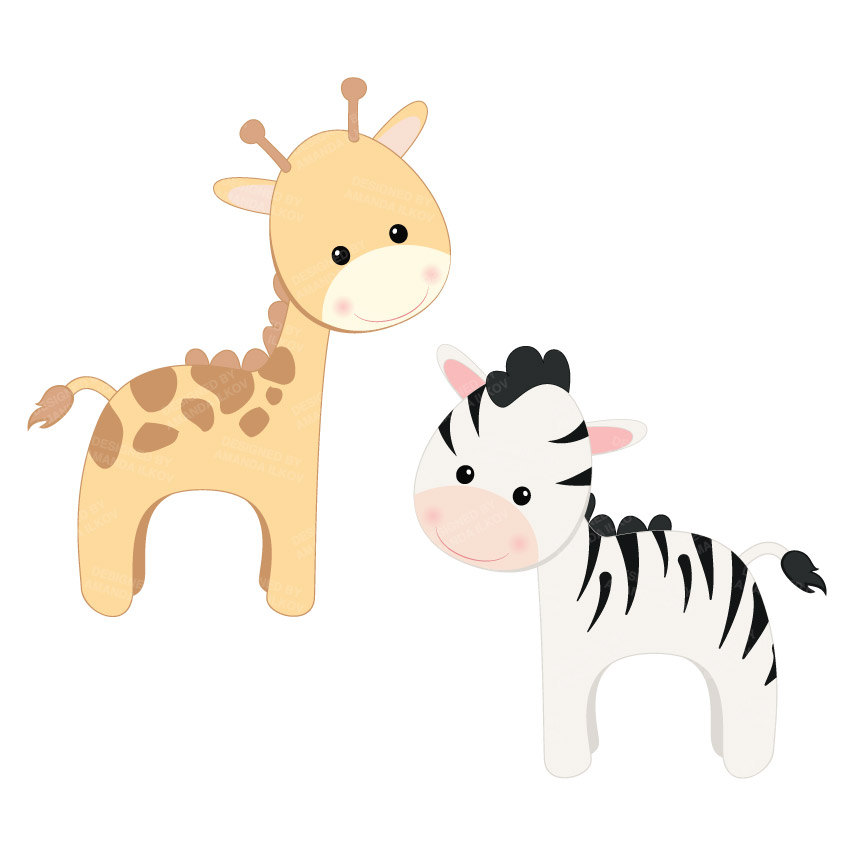 Professional Baby Jungle Animals Clipart & Vector Set Baby