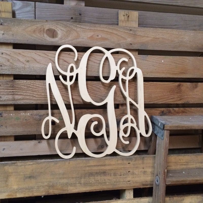 Monogram Large Wooden Wall Art Cursive Wedding Guest