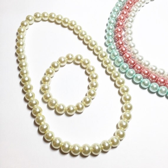 Items similar to Toddler pearl necklace and bracelet set. Birthday