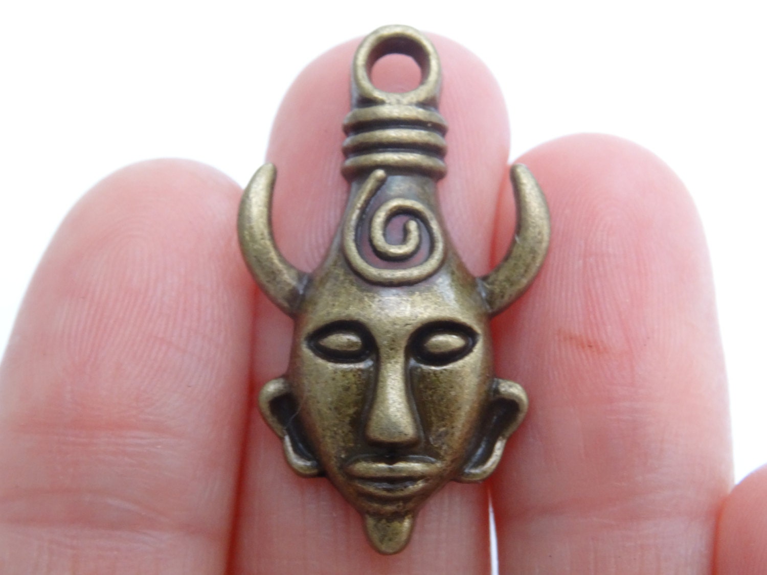 5 Antique Bronze Demon Protection Amulet Charms 32 x 19mm Ref