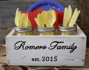 Napkin Holder Paper Plate Silverware Utensil Caddy Gift Under 50 Dollars Gifts For Mom Family Name