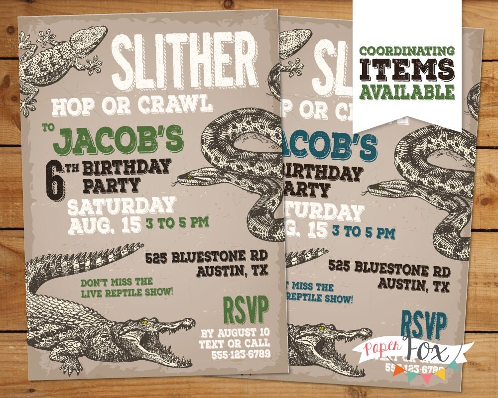 Reptile Birthday Invitation / Reptile Party Invitation