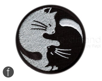 yin yang kitty cats Iron On Patch 2.8" across