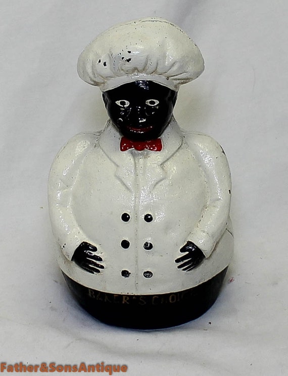 Antique Cast Iron Black Americana Jolly Chef Coin Bank Cook