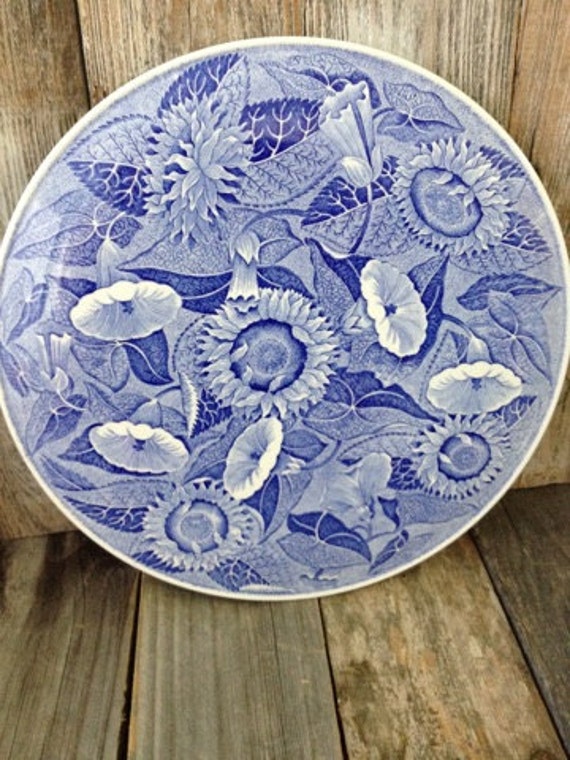 Vintage Spode Blue Room Collection Named Sunflower Cake Plate