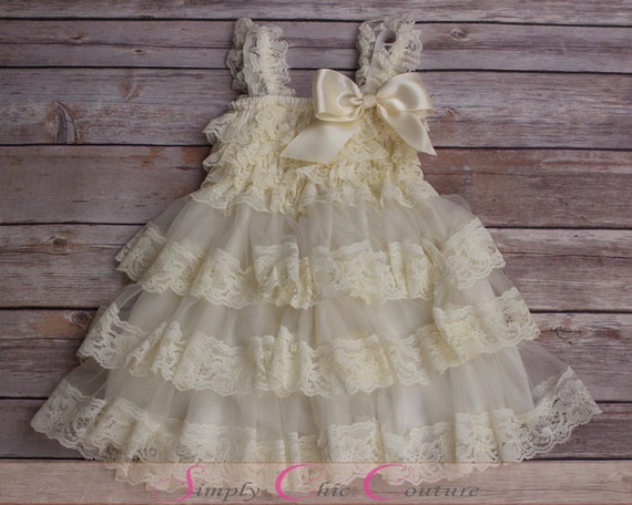 Ivory Lace Rustic Flower Girl Dress Cream by SimplyChicCouture
