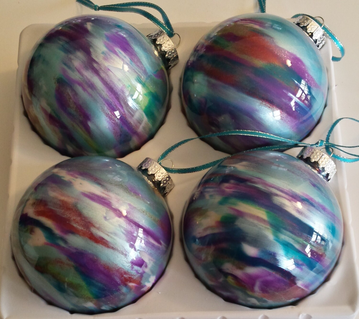 Paint swirled ornaments large 100mm painted glass by MadeByMicky
