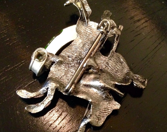 Storewide 25% Off SALE Unique Vintage Silver Tone Mounted Knight In Shining Armor Lapel Pin Featuring Inscribed 'Eichstatt' and Classical Me