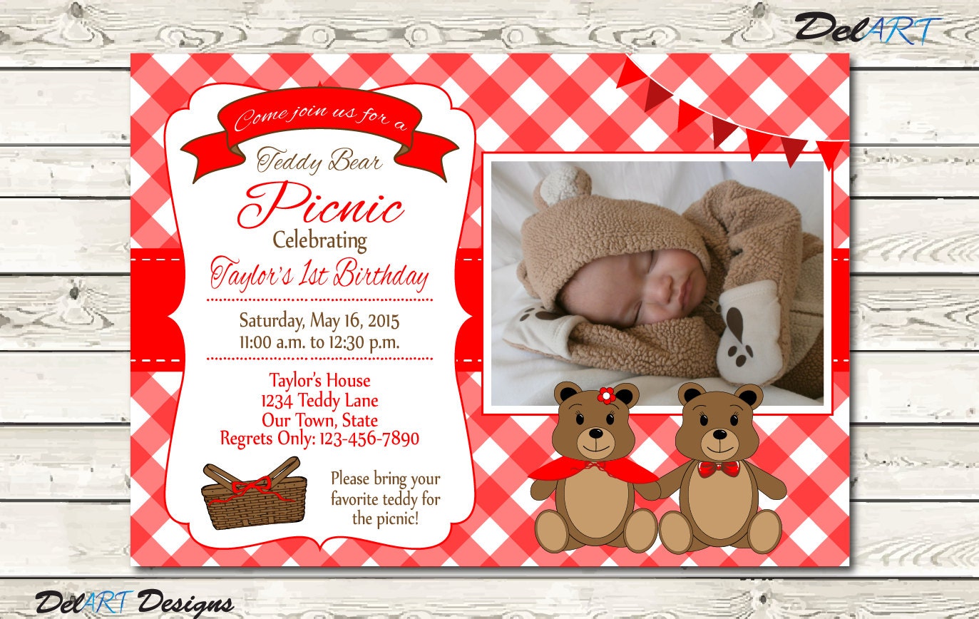 Teddy Bear Picnic Invitation Photo Invite Printable Digital