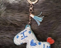Hyning Cock Rooster Keychain – Crystal Purse Bag Charm, Blue, Fashion Gift Accessory