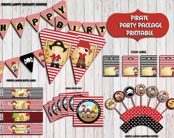 Pirate Party Package, Pirate Invitation Birthday Party,Pirates Party Supplies,Banner,sign,Centerpieces, PRITABLE DIY