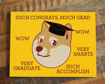 Funny Graduation Card "Much Grad" - Funny Congratulations Card, Shiba Inu Card, Doge Card, Meme Card, Geeky Grad Card, Shibe, Grad Gift